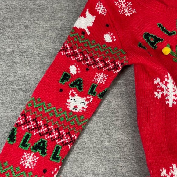 Women's XS Grumpy Cat Ugly Christmas Sweater Red Fa La La Nope Garland Bling - Picture 4 of 9